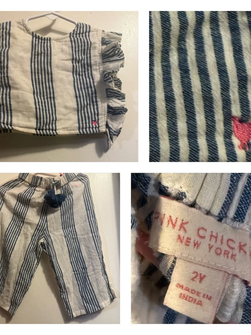Pink Chicken Navy & Cream Striped Two-Piece Set with Pink Heart - Picture 1 of 7